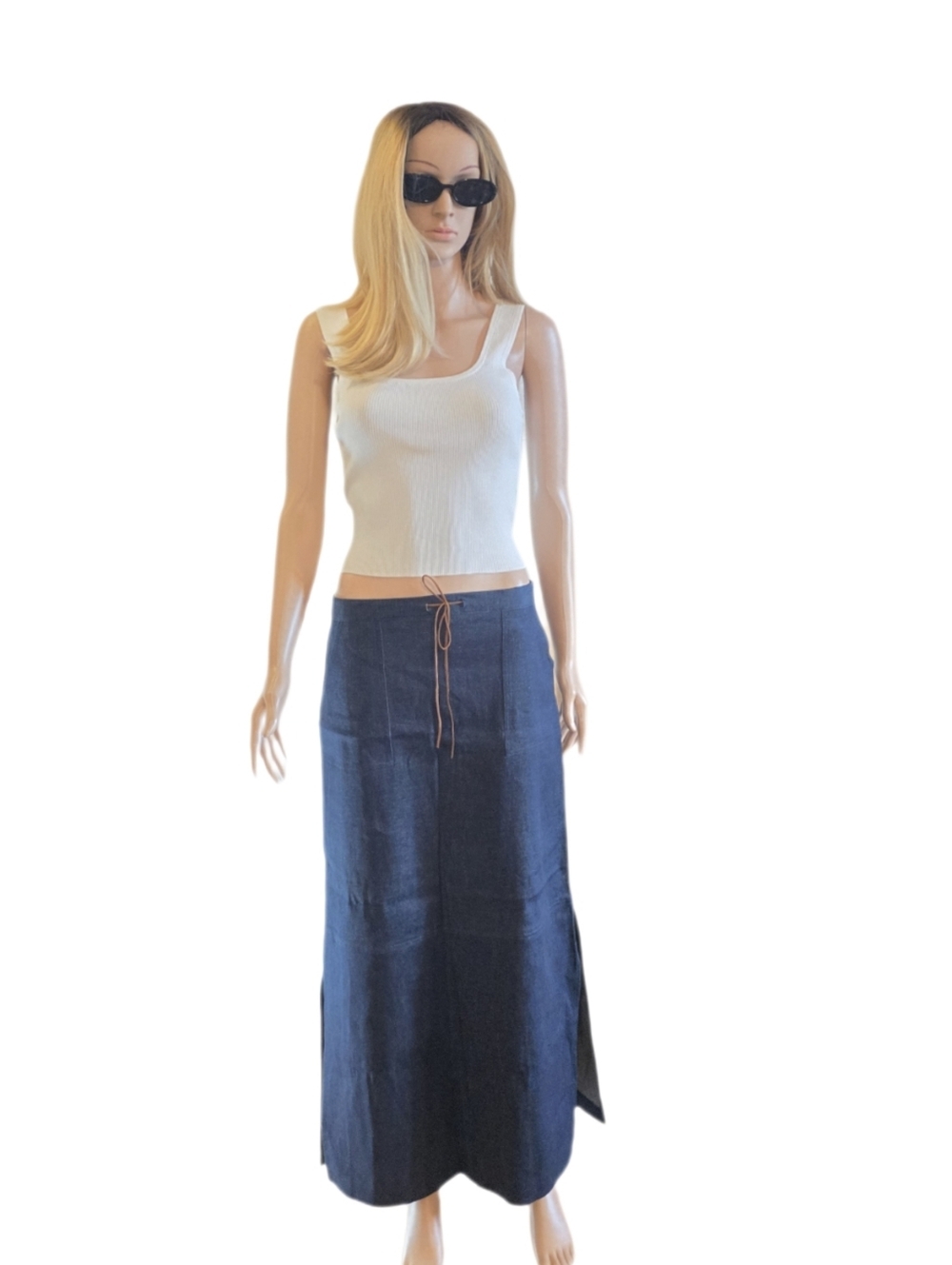 NWT Vintage Deadstock B'way Juniors Denim Maxi Skirt 90s Boho Patch Pocket - Picture 13 of 16